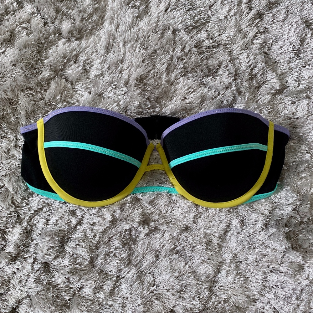 Victoria's Secret Black Bikini Top Colorful Piping